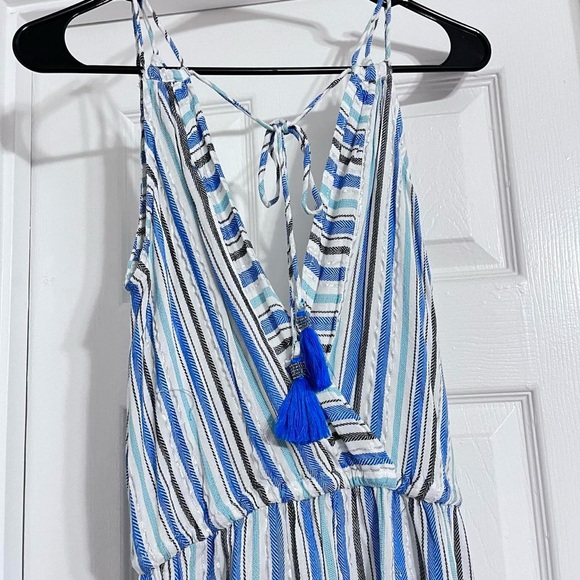 Blue Island - White & Blue Striped Halter Neck Tie Maxi Dress - Picture 7 of 7